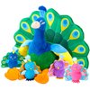 18 Inches Plush Peacock Stuffed Animal Tummy Carrier with 4 Little Plush Peacock Inside Its Zippered Tummy Peacock Cuddly Toy Soft Toy Animals for Birthday Gifts Zoo Party Decor