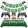 Video Game Birthday Decorations Set, Gamer Birthday Party Decorations with Happy Birthday Banner Birthday Cake Topper Birthday Party Tablecloth Foil Balloons for Home/Boy Party Supplies