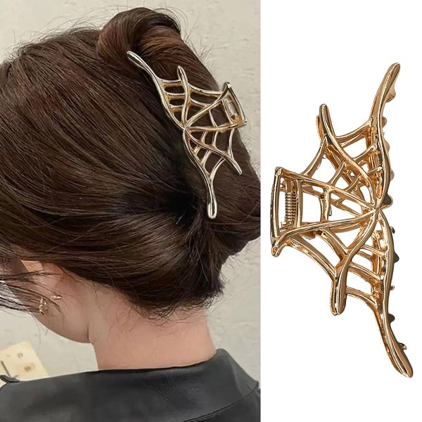 HAIMITI Y2K Gothic Halloween Hair Clips Spider Web Claw Clips Gold Hair Accessories For Women Girls Non-Slip Hair Clip For Styling Strong Hold Hair Claw Clips For Halloween Party Costume 1pcs