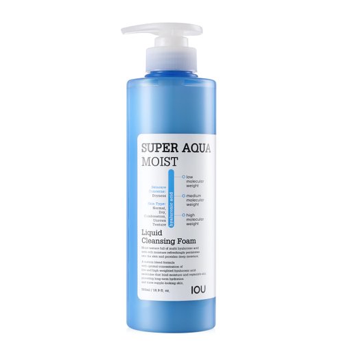 WELCOS IOU Super Aqua Moist Liquid Cleansing Foam | Long-Lasting Hydrating, Soothing & Nourishing w/Hyaluronic Acid | Hydrating Bomb | Korean Skin Care | 500ml / 16.9 Fl. oz