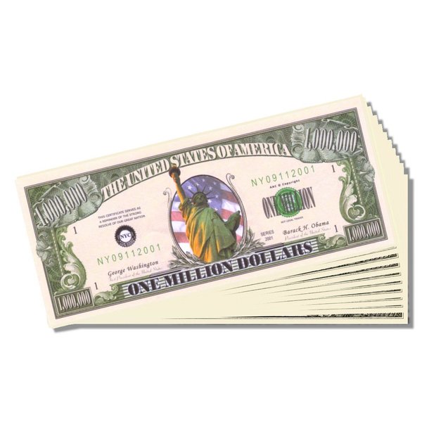 Lady Liberty Novelty Million Dollar Bill - Set of 50 With 1 Bonus Christopher Columbus Bill