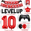 10th Level Up Theme Video Game Birthday Decorations Supplies Boys Girls Party Decor Favors Including Red Black White Latex Balloons Gaming Birthday Banner Black and Red Foil Gamepad Balloons