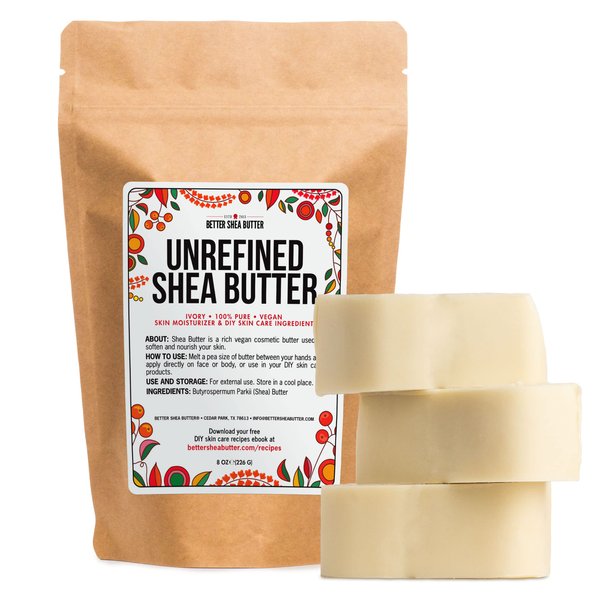 Raw Shea Butter - 100% Pure African Unrefined Shea Butter for Hair - Skin Moisturizer for Face, Body and for Soap Making Base and DIY Whipped Lotion, Oil and Lip Balm - 8 oz Block