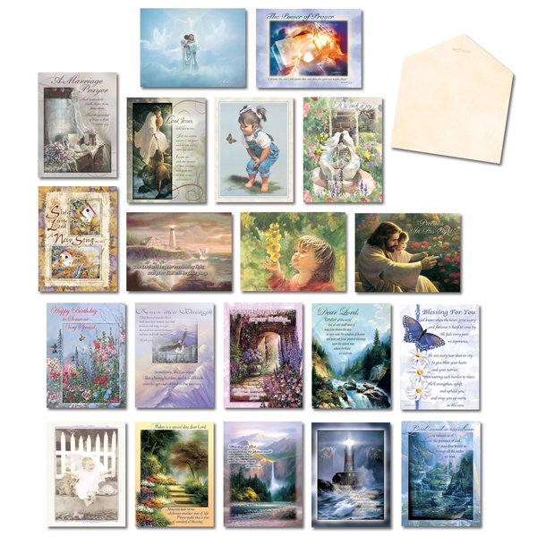 Leanin' Tree Thoughts and Prayers Greeting Cards Assortment Box - 20 Christian Thank You Cards with Envelopes, Birthday Cards, Religious Greeting Cards with Scripture - 22 Envelopes Included