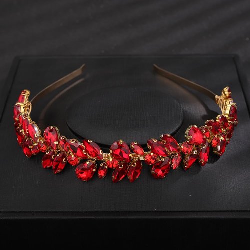 Teyglen Crystal Wedding Hair Crown Bridal Red Rhinestone Tiara Headband Full Blue Black Pink Hair Pieces Handmade Rhinestone Headpieces Hair Accessories for Women Girl Party Prom Birthday (Red)