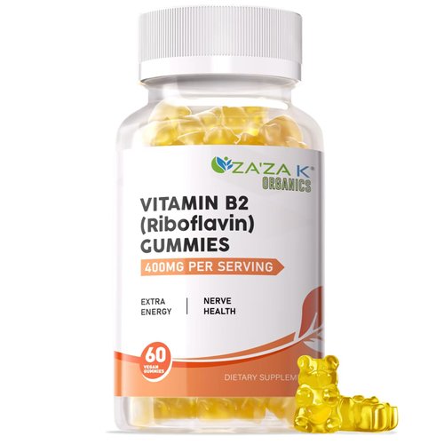 ZA'ZA K ORGANICS Vitamin B2 Gummies - Riboflavin Supplements 400 mg for Kids & Adults, Vegan Essential Vitamin, Energy Support & Nerve Health, 60 Gummies