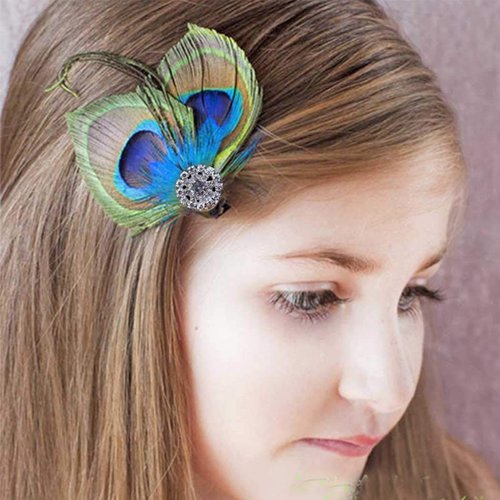 Acenail Boho Peacock Feather Hair Clips Crystal Hair Pins Fashion Feather Hair Barrettes Hair Accessory for Women and Girls