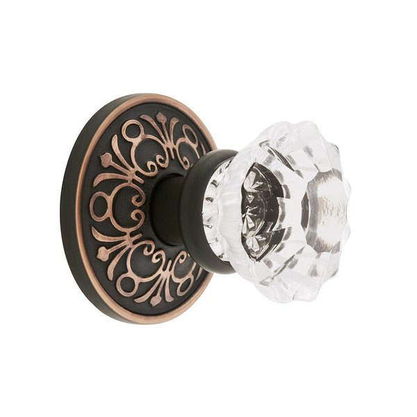 Lancaster Door Set with Fluted Crystal Knobs Passage in Oil Rubbed Bronze