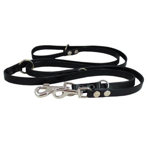 Black 6 Way European Multifunctional Leather Dog Leash, Adjustable Schutzhund Lead 49"-94" Long, 3/4" Wide (18 mm)