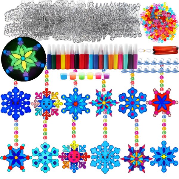 30 Sets Winter Snowflake Suncatchers Craft Kits DIY Glow In The Dark Window Paint Art Kit Christmas Snowflake Craft for Classroom Winter Christmas Holiday Seasonal Activities Art Project (Style1)