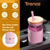Tronco 20oz Glass Tumbler Glass Water Bottle Straw Silicone Protective Sleeve Bamboo Lid - BPA Free (Pink/ 1 Pack)