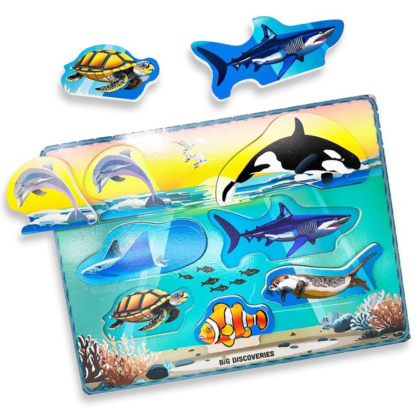 Big Discoveries Wooden Puzzle - Animal Wood Puzzles for Toddlers 2+ Years Old | Montessori Learning Puzzles for Kids - Great for Preschool Aged Boys and Girls (Sea Life)
