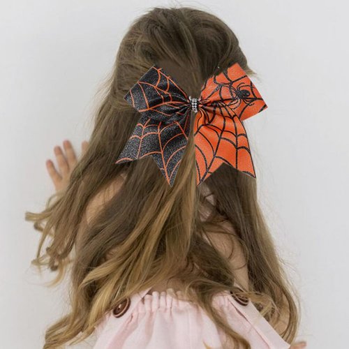 Healvian 18 pcs Halloween Hair Ties,Halloween Bow Hair Ropes,Spider Web Bow Hair Ropes,Ponytail Holders Headdress,Halloween Hair Bow Scrunchies,Halloween Bow Hair Accessories for Women Girls