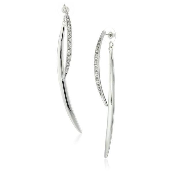 GUESS "Basic" Silver Curved Stick Front to Back Linear Drop Earrings