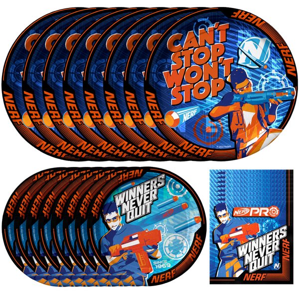 Treasures Gifted Officially Licensed Nerf Birthday Party Supplies - Serves 16 Guests - Dinnerware Starter Set Nerf Party Supplies - Nerf Birthday Decorations - Nerf Plates - Nerf Napkins