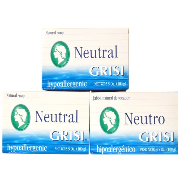 Grisi HypoAllergenic Clean Neutral Soap Bar, No Chemical, Color, Aroma, 3 Count, 10.5 Ounce