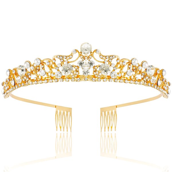 TOBATOBA Wedding Tiaras for Bride, Gold Tiaras and Crowns for Women, Princess Tiara Rhinestone Bridal Tiara, Small Tiara, Quinceanera Tiara Birthday Pageant Wedding Halloween Costumes