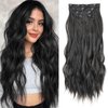 ZRQ Clip in Hair Extensions 4PCS 20 Inch Clip Ins Long Wavy Curly Hair Extension Soft Synthetic Hair Extension Fiber Thick Hairpieces (Natural Black, 20 Inch)