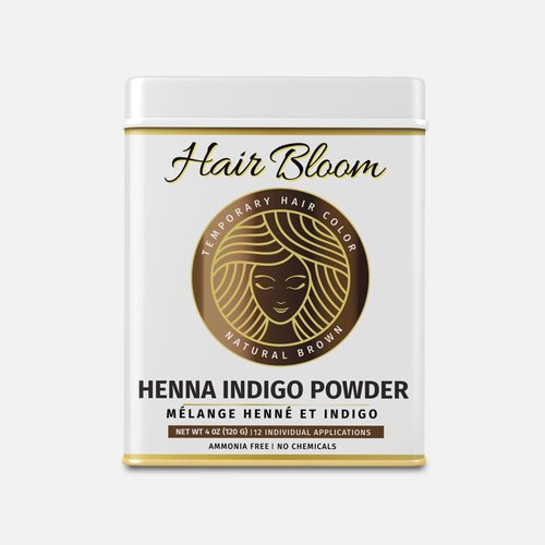 Hair Bloom Natural Brunette Hair Color- Herbal Henna & Indigo Mix Hair Color Powder- 12 individual sachets (10 gm each)- Reusable Brush & Tray Included- Shiny & Smooth by Pride of India