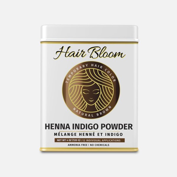Hair Bloom Natural Brunette Hair Color- Herbal Henna & Indigo Mix Hair Color Powder- 12 individual sachets (10 gm each)- Reusable Brush & Tray Included- Shiny & Smooth by Pride of India