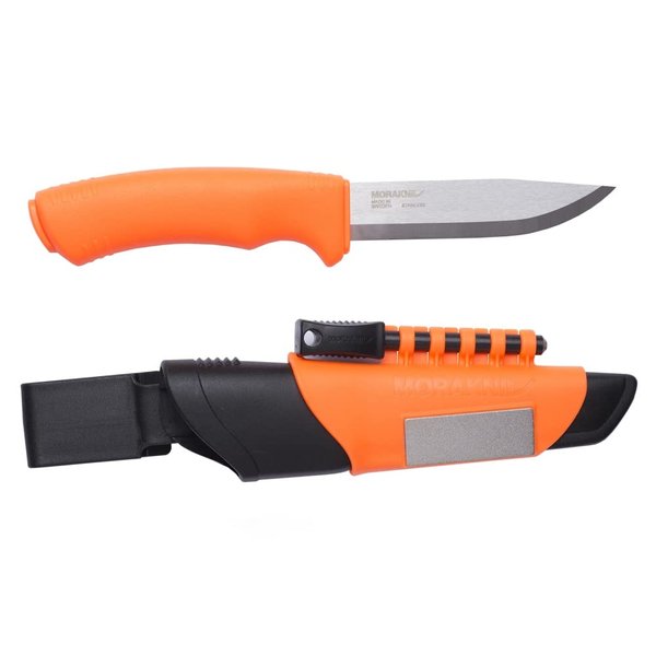 Morakniv Stainless Steel Fixed-Blade Bushcraft Survival Knife with Sheath and Fire Starter, 4.3 Inch,Orange