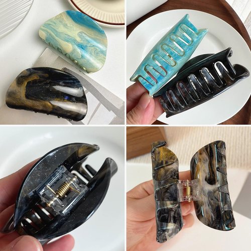 Cellulose Acetate Hair Claw Clips, 3.1 Inch Tortoise Shell Celluloid Hair Jaw Clip, Bling Starry Sky Design Tortoise Barrettes Claw Clips Hair Clamp for Women Ladies Girls (2 Pack)
