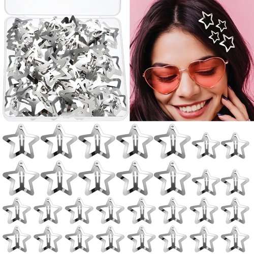 40Pcs Star Hair Clips, 20Pcs 1.6" Star Snap Star 20Pcs 1.2" Metal Star Hair Clips Hair Accessories for Girls Women 2000s Y2K Silver Metal Star Hair Barrettes