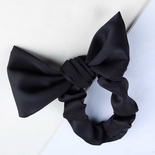 Andelaisi Boho Silk Hair Bow Rope Scrunchies Black Silky Bow Hair Band Hair Ties Vintage Elastic Hair Tie Ropes French Bowknot Ponytail Scrunchy Hair Ties Hair Accessories for Women Headdress