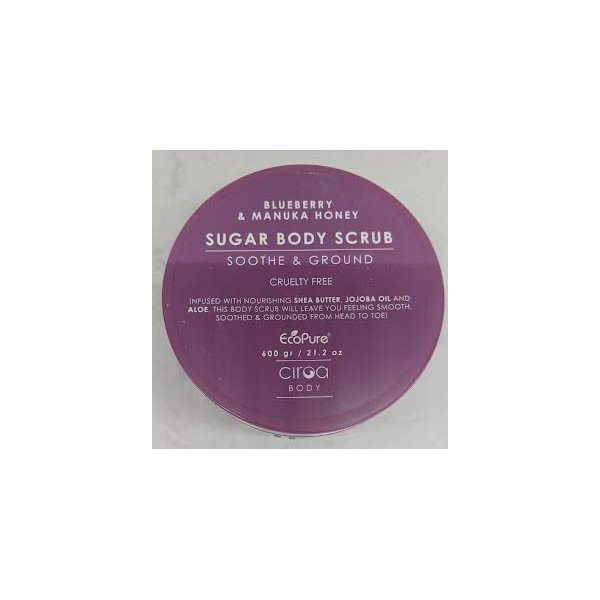 Ciroa, Sugar Body Scrub, BLUEBERRY & MANUKA HONEY, 21.2 oz, Soothe & Ground, Cruelty Free (600gr) Pack of One