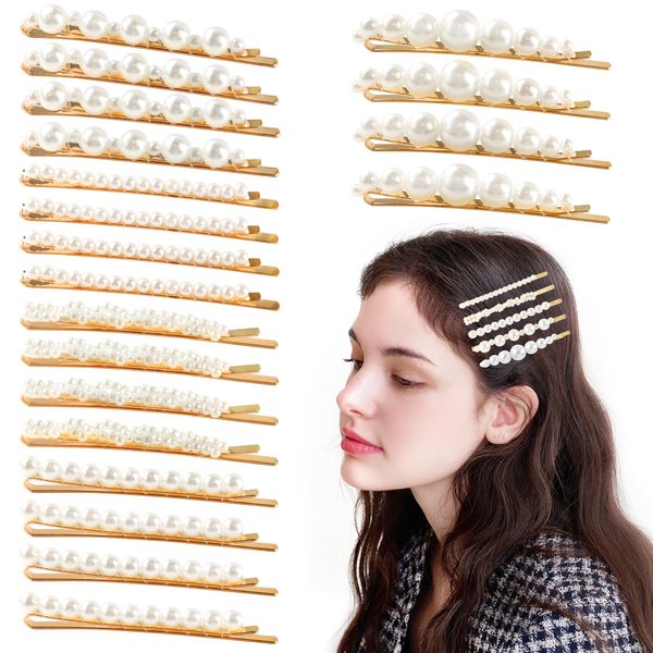 20 Pieces Elegant Hair Barrettes Bridal Golden Metal Hair Clip Artificial Pearl Hair Pins and Bridal Bobby Pins with Pearls Gold Clips for Women Decorative for Wedding Hair Accessories Birthday Gift