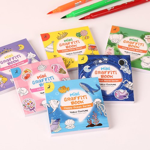 6-Pack Mini Coloring Books Pocket Size for Kids Adult, 3x3 Inches Coloring Books for Classroom Activity Travel Creating Small Gifts Goodie Bags Stuffers Birthday Party Favors