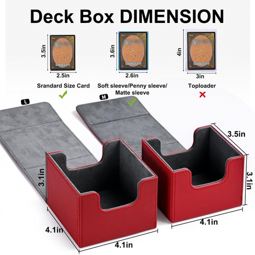 ZLCA Card Deck Box for Trading Cards, MTG Commander Deck Box Holds 120+ Single Sleeved Cards, Leather Magnetic Card Storage Box Fits for TCG CCG Magic Cards (Black&Red)