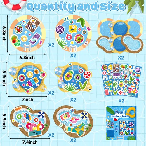 CY2SIDE Summer Pool Stickers Scene - Make A Pool Sticker Scene Art Craft with Swimming Ring for Kids Make Your Own Summer Pool Sticker Scene Art Craft DIY Summer Party Games Classroom Fun Activities