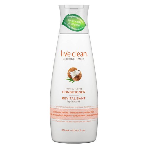 Live Clean Coconut Milk Moisturizing Conditioner (Pack of 2) with Certified Organic Coconut Extract and Oil, Petrolatum-free, Phthalate-free and Paraben-free, 12 oz