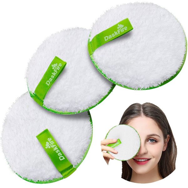 DaskFire Reusable Makeup Remover Pads, Facial Make Up Removal Wipes, Washable Face Cleaning Cloths, Hypoallergenic for Mascara, Eye Shadow, Lipstick, Foundation -3 pcs, 4.5" Dia