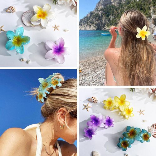 WHAVEL 6PCS Flower Claw Clips Hawaiian Flower Hair Clips Strong Hold Claw Clips for Thick Hair Summer Cute Hair Clips Beach Hair Accessories for Women (C)