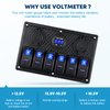 Kohree 6 Gang Marine Boat Rocker Switch Panel Waterproof, 12 Volt RV Led Switch Panel for Car Truck Marine Boat, Digital Voltmeter Display QC3.0 Dual USB Charger Port DC 12V Socket 12/24V Blue Lighted