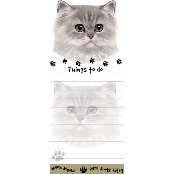 "Persian Cat Magnetic List Pads" Uniquely Shaped Sticky Notepad Measures 8.5 by 3.5 Inches