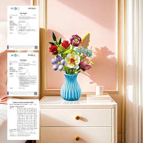 PSDVAYI Flower Bouquet Building Set with Vase, Artificial Flowers, Flower Building Blocks Kit Decoration Home, 691 PCS Botanical Collection for Ages 6+ & Adults Peony Gift for Birthday Party