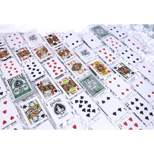 Holiday-Themed Snowman Bicycle Playing Cards Set of Decks - Winter Carnival Red & Green for Christmas Card Games & Festive Poker Nights