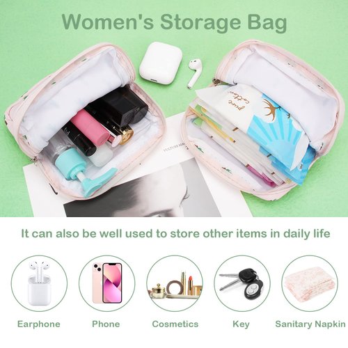 Desing Wish Sanitary Pad Storage Bag Portable Period Bag for Teen Pads/Sanitary Napkins/Small Tampons, Sanitary Napkin Storage Bag First Period Gifts for Teen Girls (Cactus)