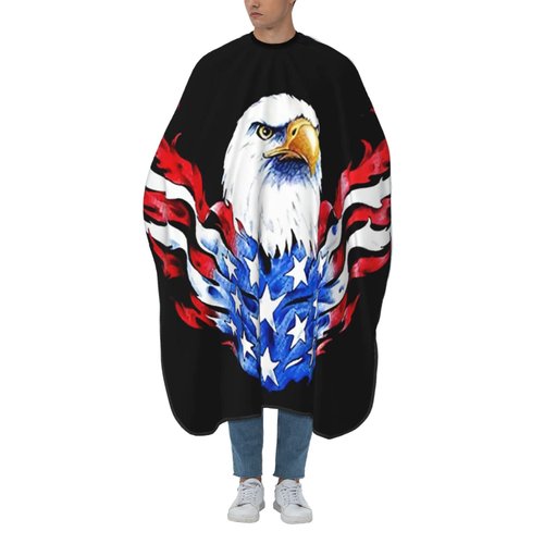 American Flag And Bald Eagle Patriotic Salon Barber Cape - Professional Hairdressing Waterproof Hair Cutting Cape With Adjustable Snap Closure-Haircut Apron For Hair Stylist And Home Use-55''X66''