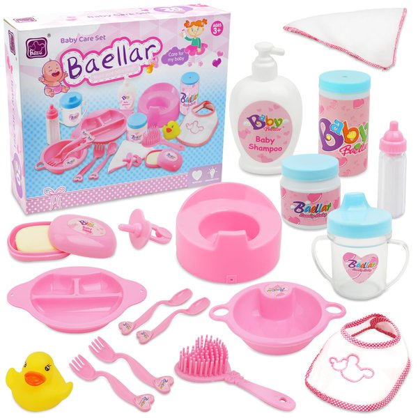 Baby Doll Accessories - 20 Pack Doll Collection Baby Doll Feeding & Caring Accessory Set Includes Doll Diapers, Doll Bottles, Pretend Play Set for Girls Birthday