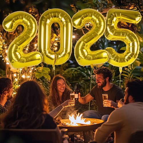 Happy New Year Balloon, 16inch New Year Letter Balloons NYE Decorations 2025, New Years Eve Party Supplies 2025 Set (Black)