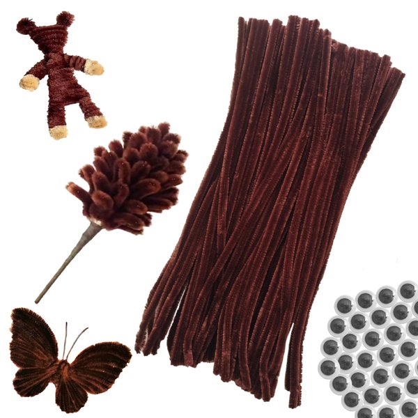 100pcs Brown Pipe Cleaners Chenille Stems for DIY Art & Crafts with Googly Eyes 100pcs (12inch x 6mm)
