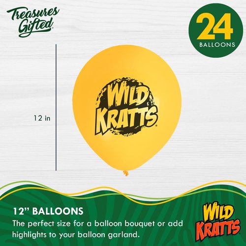 Treasures Gifted Officially Licensed Wild Kratts Birthday Party Supplies - 24 Pack Wild Kratts Balloons Latex - Wild Kratts Birthday Decoration - 12in Happy Birthday Balloons Orange, Green & White