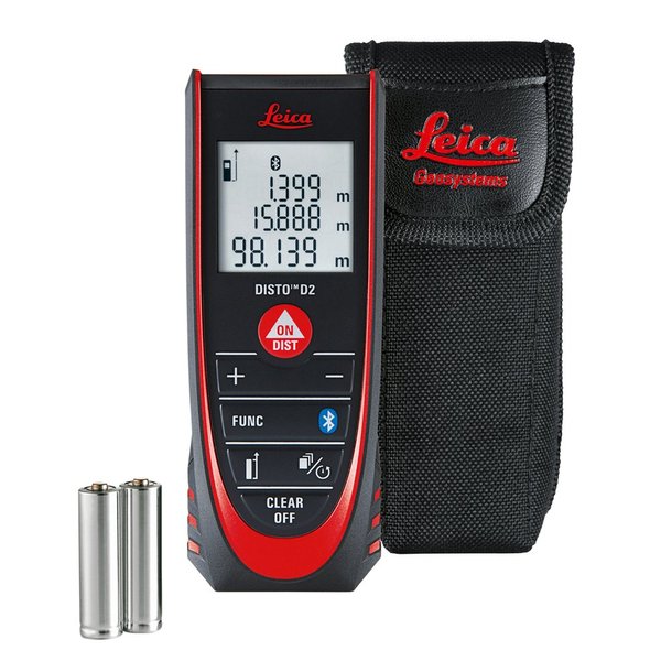 Leica DISTO D2 New 100m/330ft Metric Imperial Laser Distance Measure with Bluetooth 4.0 - Black/Red