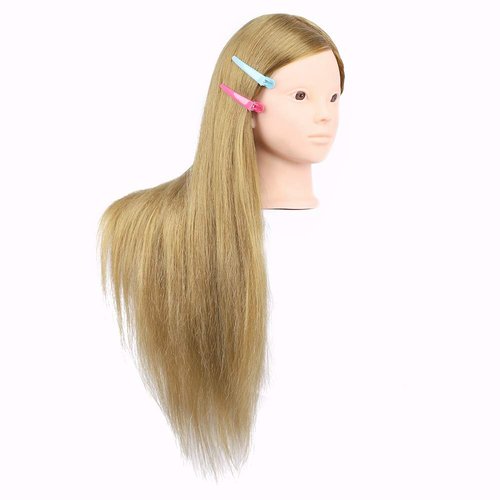 MEDO Mannequin Head 26 Inch With 50% Real Hair Brown Practice Training Head Synthetic Long Straight Hair Dresser Training Head Doll Cosmetology Manikin Head And Clamp Stand No Make Up(No make up, 27)