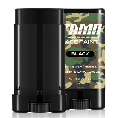 CCbeauty Black Camo Face Paint - Sports Eye Black Stick, Oil Camouflage Hunting Softball,Football,Baseball Accessories,Sweat Resistant Safe Army Militarty Makeup for Halloween Costume,Cosplay