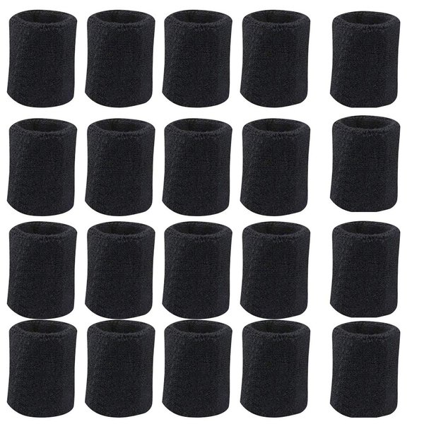 10 Pairs Sports Wristbands, Wrist Sweatbands for Men & Women, Stretchy & Sweat Absorbing Cotton Terry,Perfect for Basketball, Football, Tennis, Soccer, Running & Working Out Black